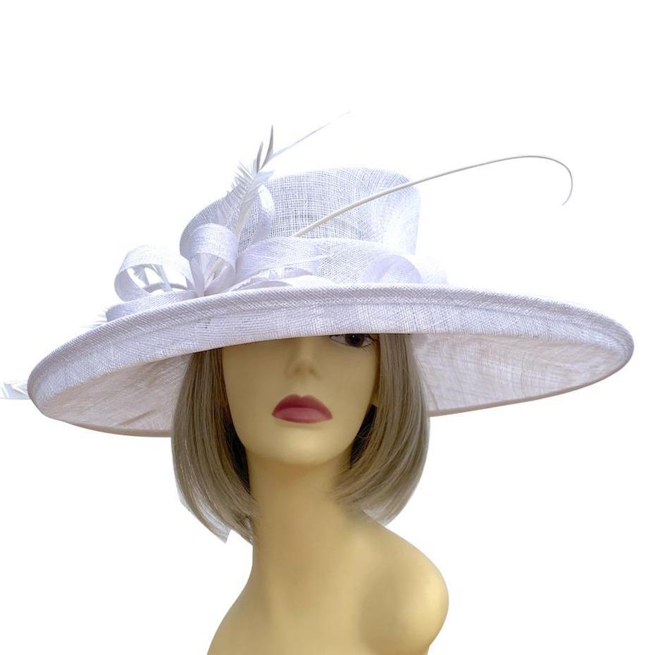 Classic Sinamay White Wedding Hat-Fascinators Direct