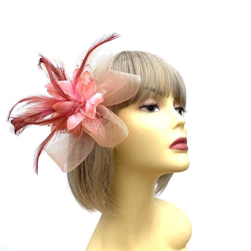 Clip In Blush Pink Hair Fascinator with Flower &amp; Loops-Fascinators Direct