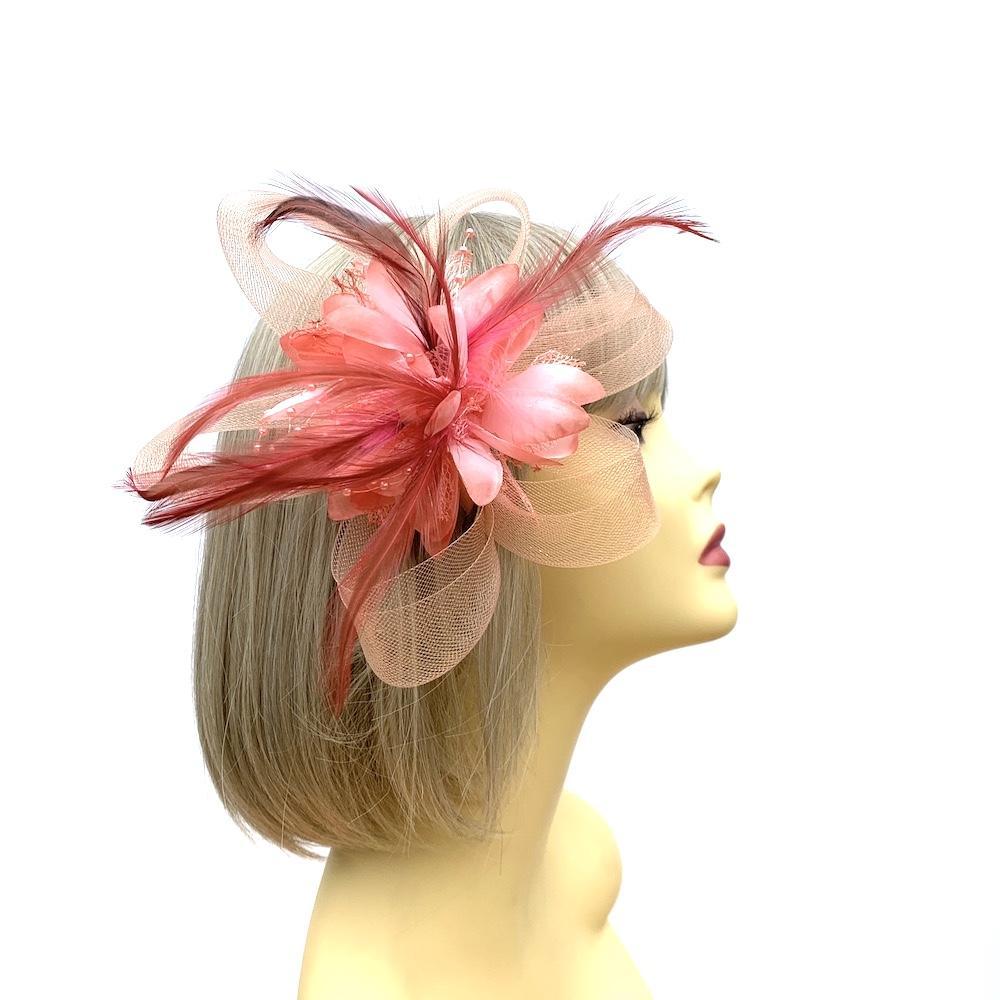 Clip In Blush Pink Hair Fascinator with Flower &amp; Loops-Fascinators Direct