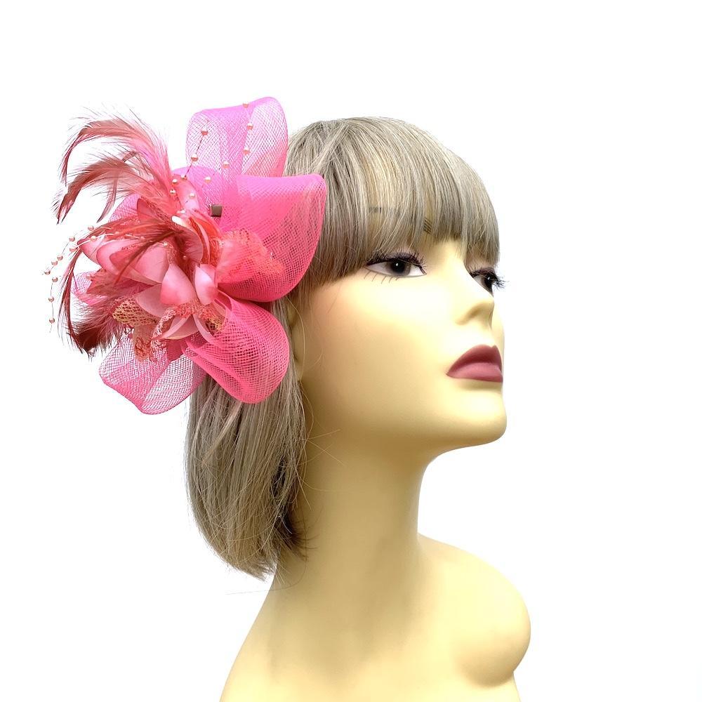 Clip In Bright Pink Hair Fascinator with Flower & Loops-Fascinators Direct