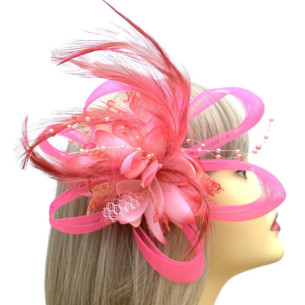 Clip In Bright Pink Hair Fascinator with Flower &amp; Loops-Fascinators Direct
