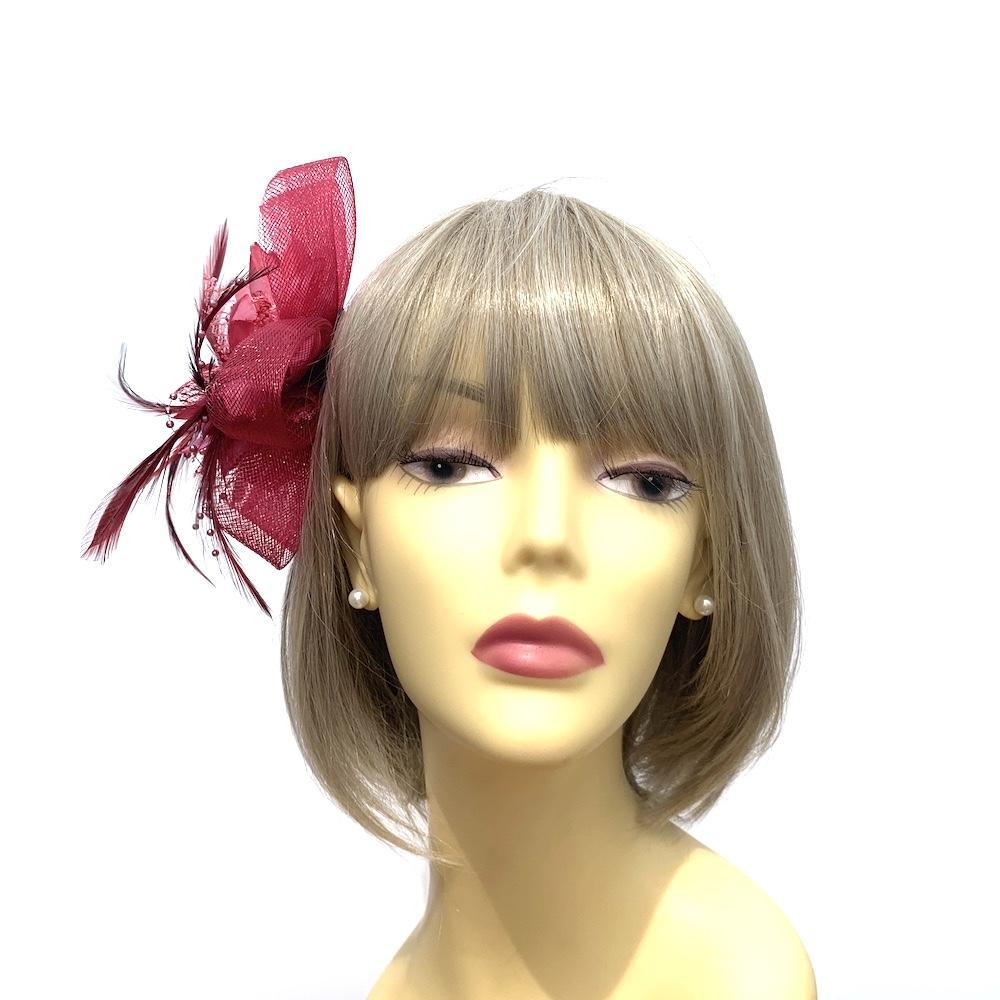 Clip In Burgundy Hair Fascinator with Flower &amp; Loops-Fascinators Direct