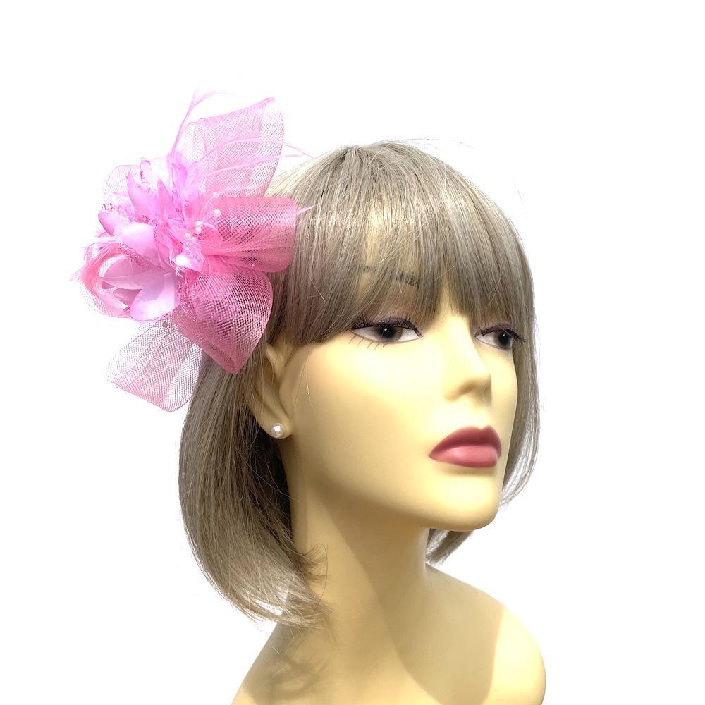 Clip In Light Pink Hair Fascinator with Flower & Loops-Fascinators Direct