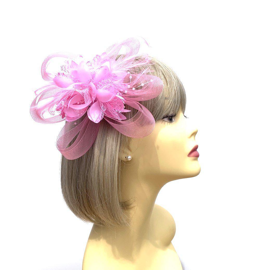 Clip In Light Pink Hair Fascinator with Flower &amp; Loops-Fascinators Direct