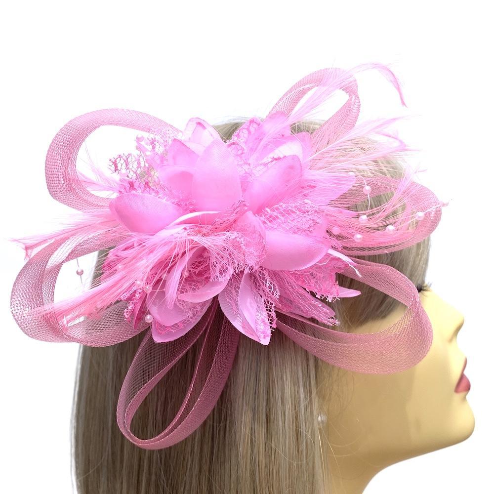 Clip In Light Pink Hair Fascinator with Flower &amp; Loops-Fascinators Direct