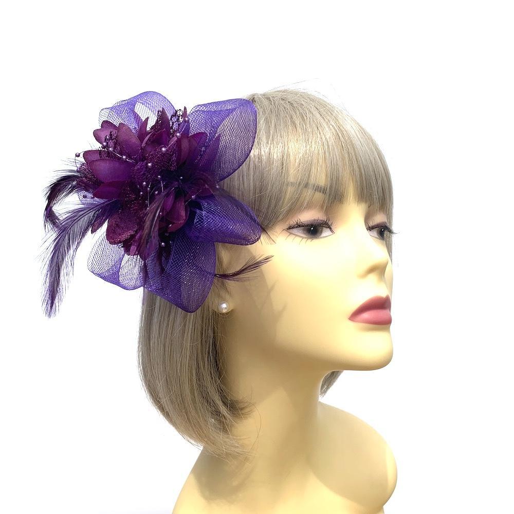 Clip In Purple Hair Fascinator with Flower & Loops-Fascinators Direct