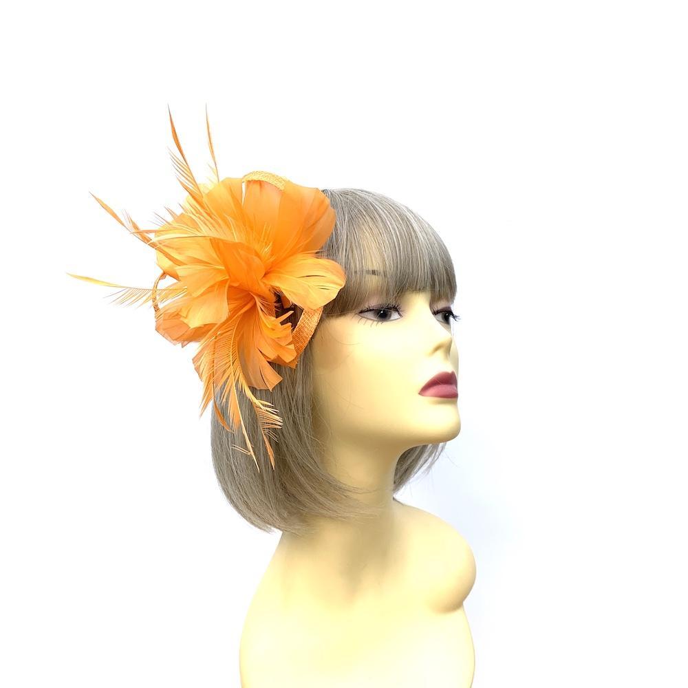 Clip On Orange Fascinator with Loops & Feather Flower-Fascinators Direct