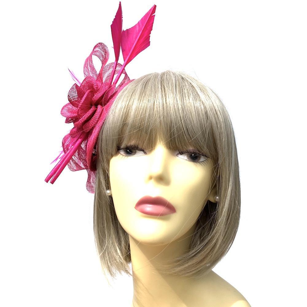 Clip in Fuchsia Fascinator with Twin Feather Quills-Fascinators Direct