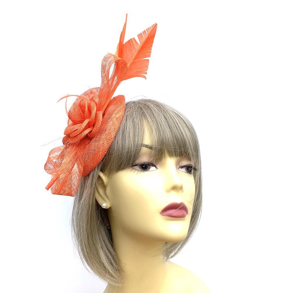Clip in Orange Fascinator with Twin Feather Quills-Fascinators Direct