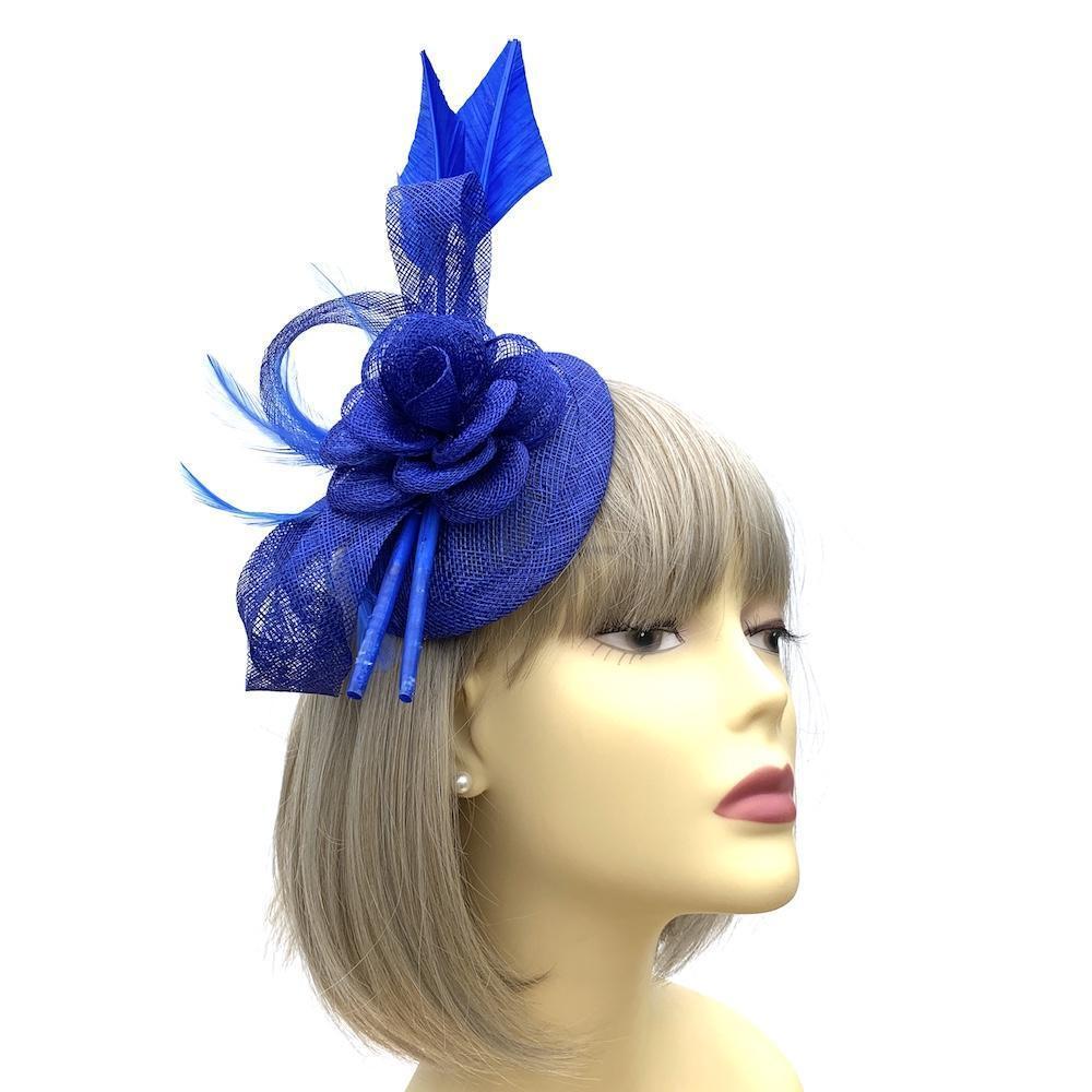 Clip in Royal Blue Fascinator with Twin Feather Quills-Fascinators Direct