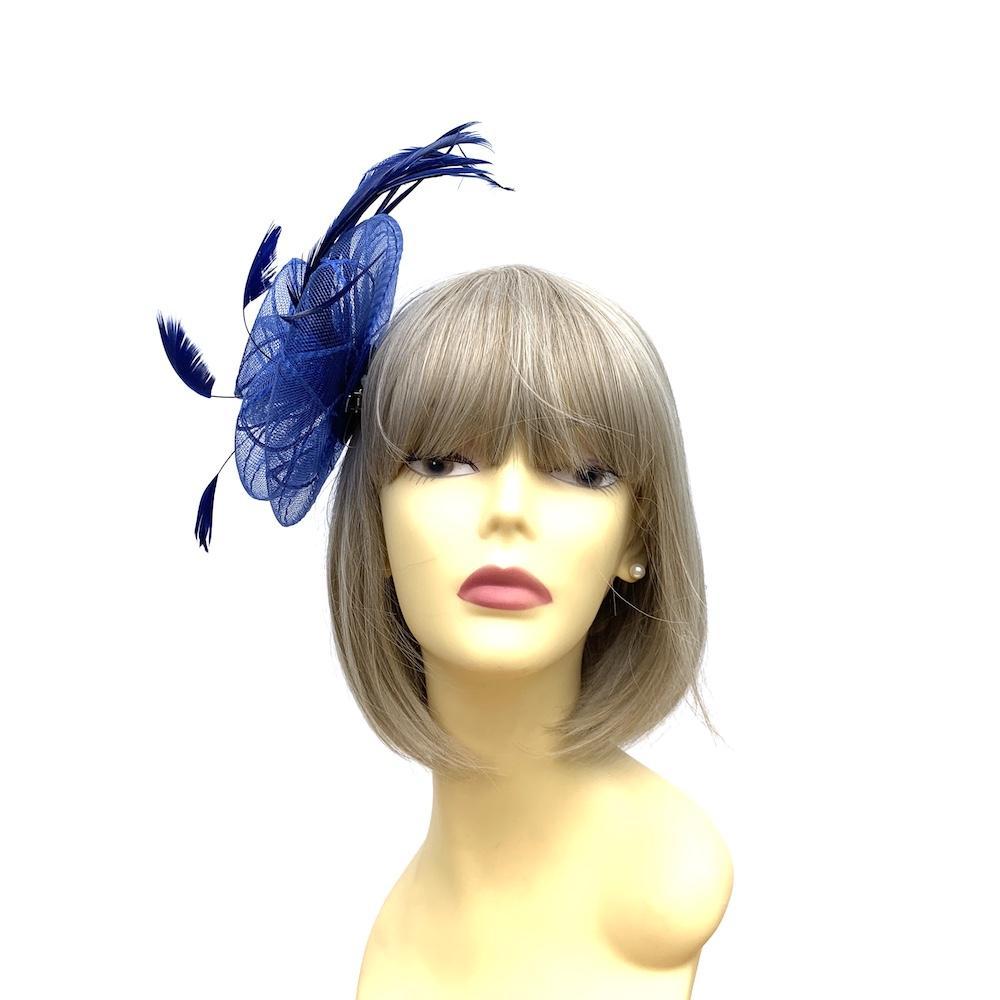 Coiled Crinoline Blue Flower Fascinator with Feathers-Fascinators Direct