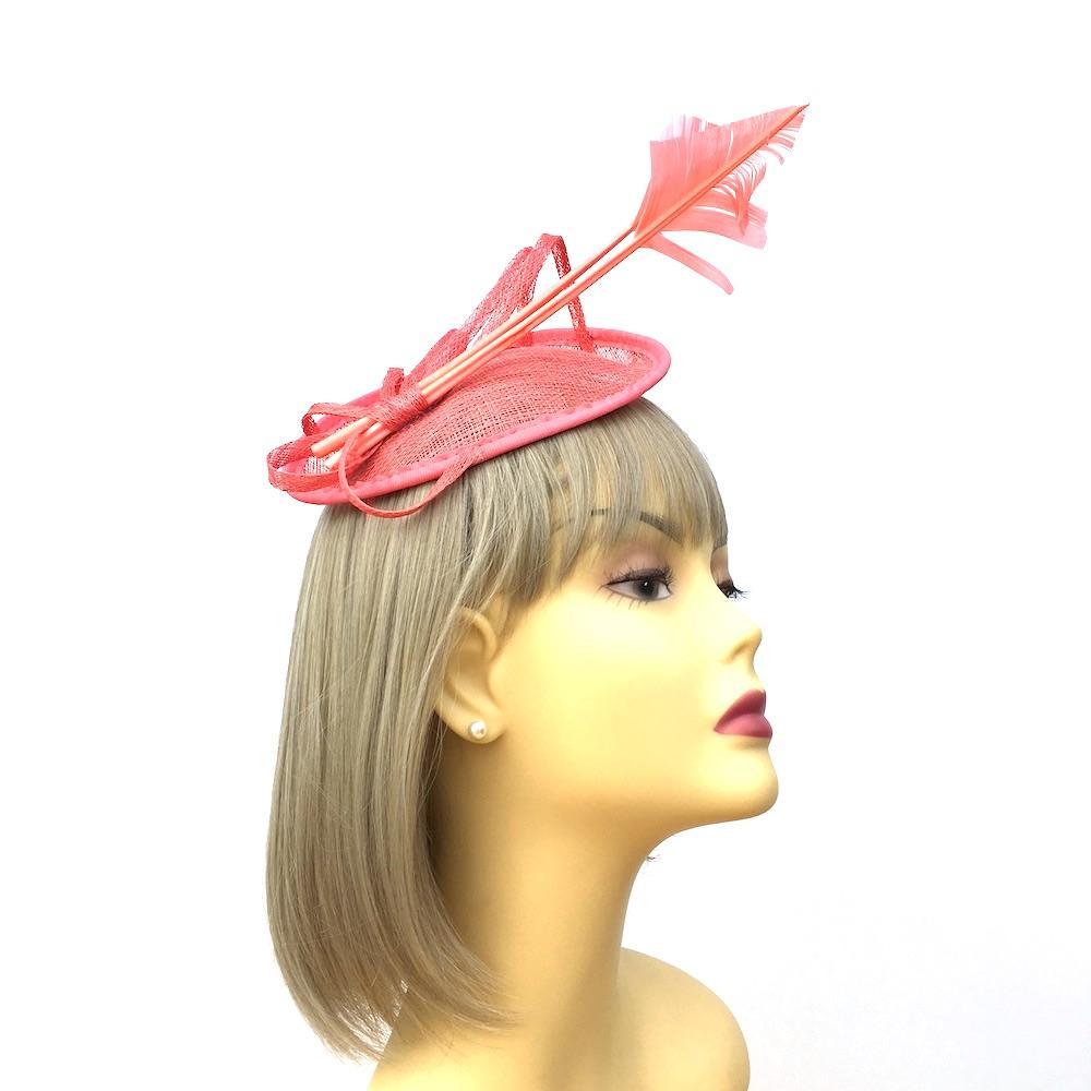 Coral Disc Fascinator with Quills & Looped Sinamay-Fascinators Direct