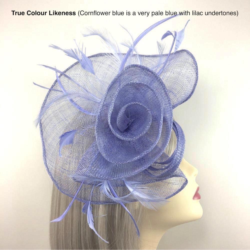 Cornflower Blue Fascinator with Sinamay Swirls-Fascinators Direct