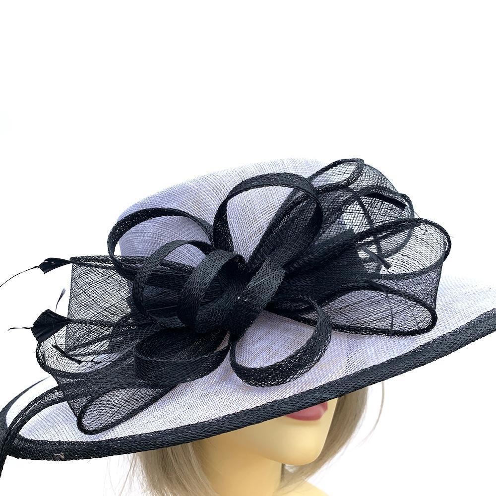 Cornflower Blue Wedding Hat with Sinamay Loops &amp; Feathers-Fascinators Direct
