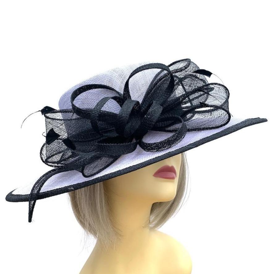 Cornflower Blue Wedding Hat with Sinamay Loops &amp; Feathers-Fascinators Direct