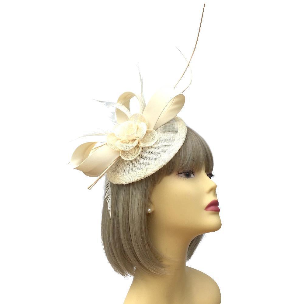 Cream Disc Fascinator with Ribbons, Quills & Feathers-Fascinators Direct