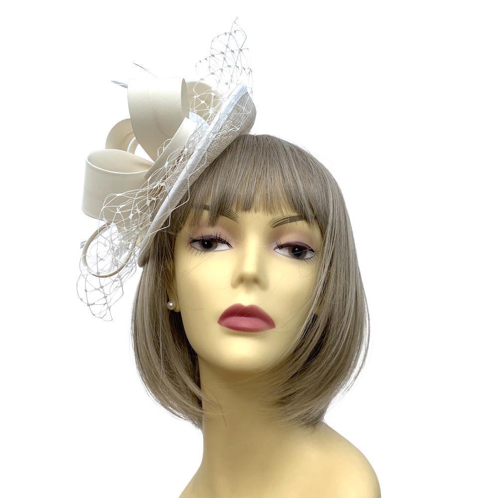 Cream Fascinator on Sinamay Disc with Satin Loops, Free UK Delivery