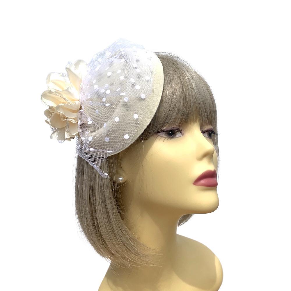 Cream Pillbox Hat Fascinator with Flower-Fascinators Direct