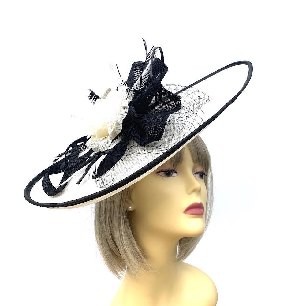 Cream Saucer Fascinator Hat with Black Trim-Fascinators Direct