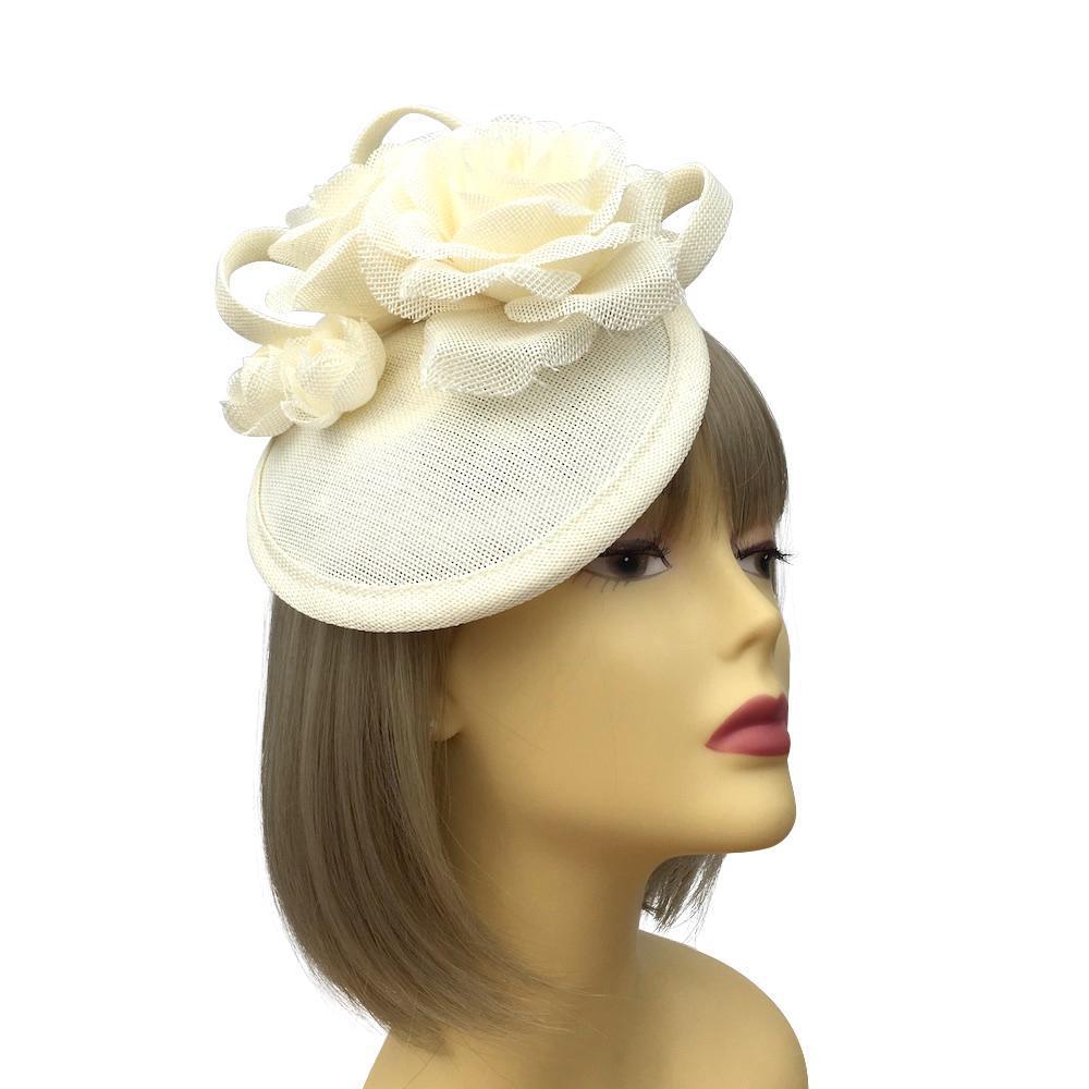 Cream Twin Flower Pillbox Fascinator Hat-Fascinators Direct