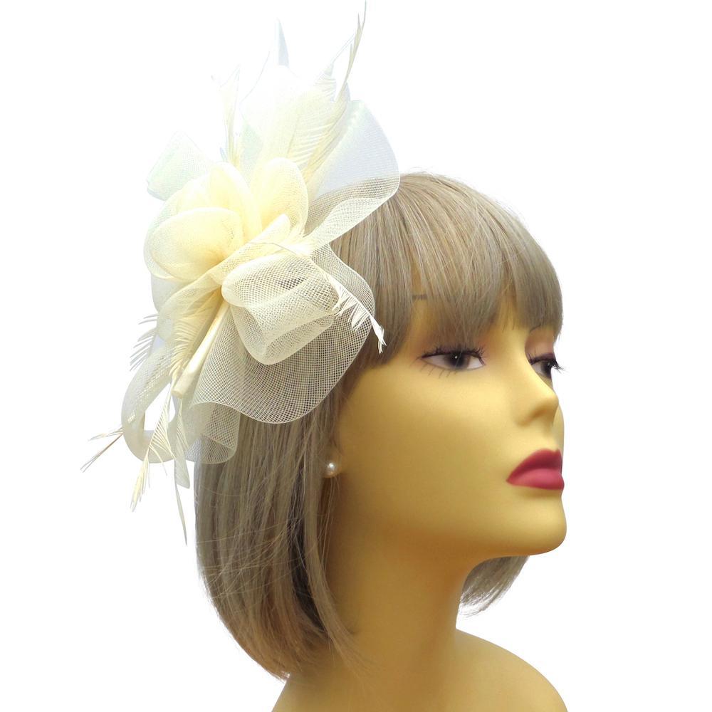 Crin Flower Cream Hair Fascinator with Feathers & Quill-Fascinators Direct