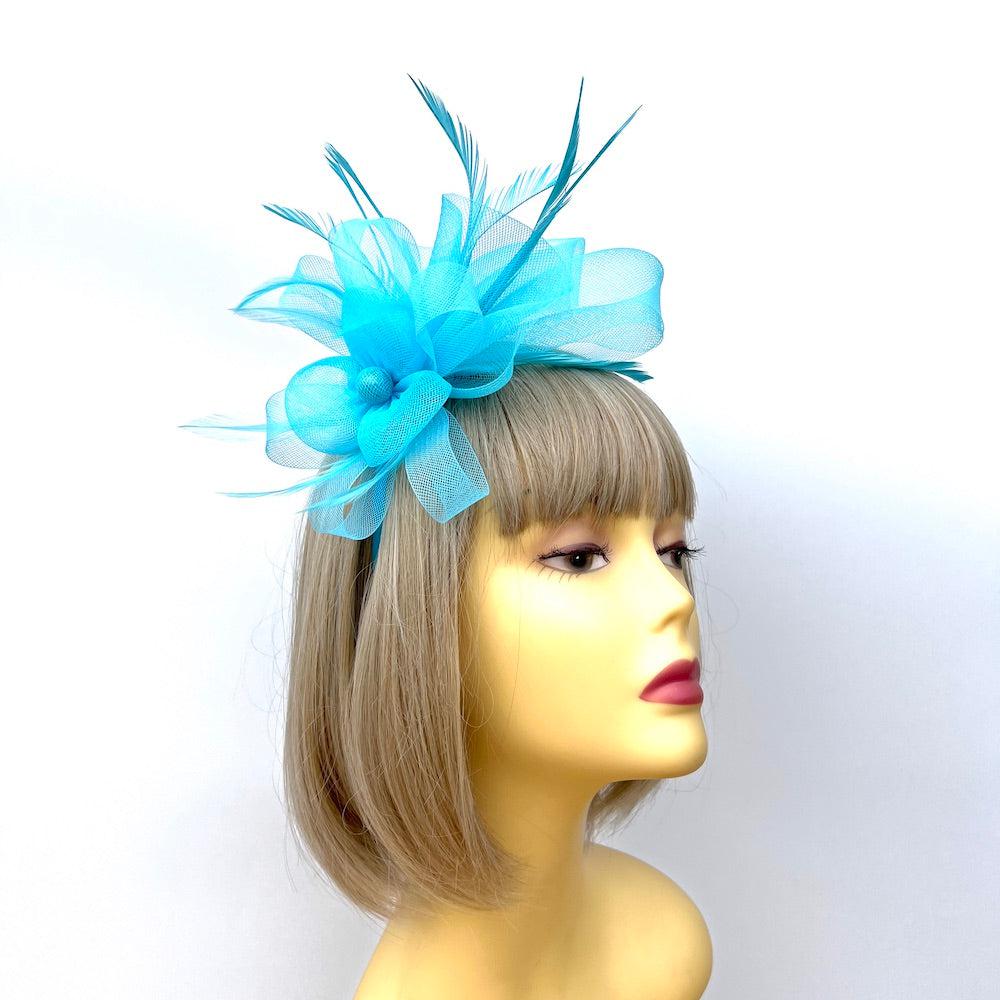 Crinoline Aqua Flower Fascinator Headband-Fascinators Direct