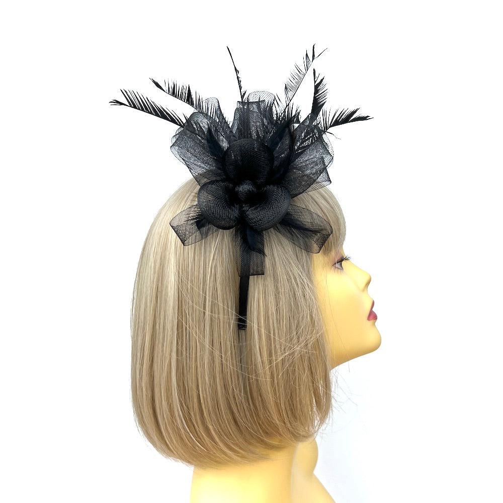 Crinoline Mesh Black Flower Fascinator Headband-Fascinators Direct