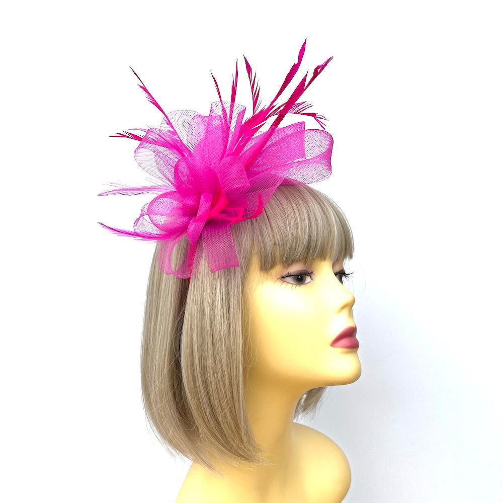 Crinoline Mesh Fuchsia Pink Flower Fascinator Headband-Fascinators Direct