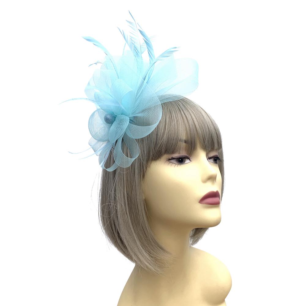 Crinoline Mesh Light Blue Flower Fascinator Headband-Fascinators Direct