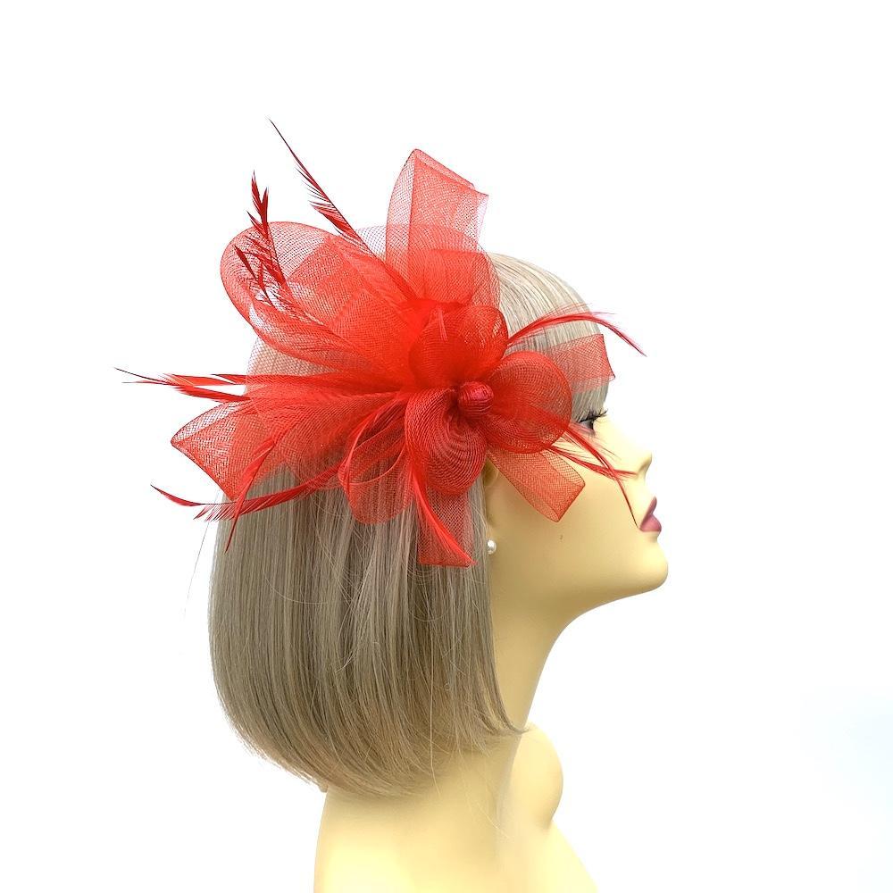 Crinoline Mesh Red Flower Fascinator Hair Clip-Fascinators Direct