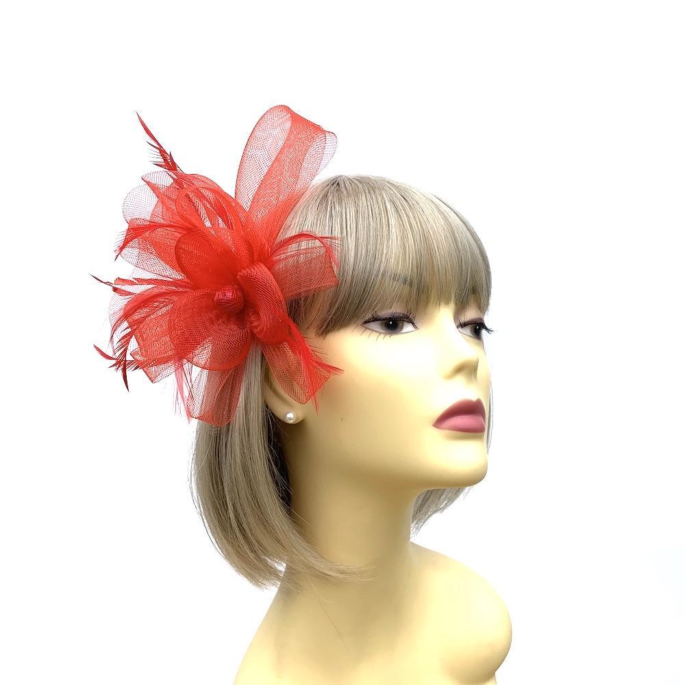 Crinoline Mesh Red Flower Fascinator Hair Clip-Fascinators Direct