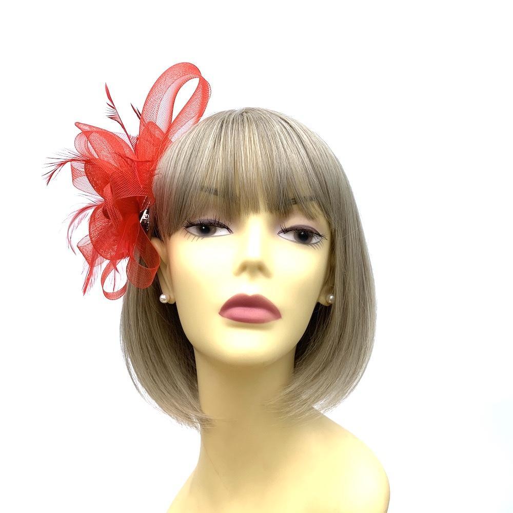Crinoline Mesh Red Flower Fascinator Hair Clip-Fascinators Direct