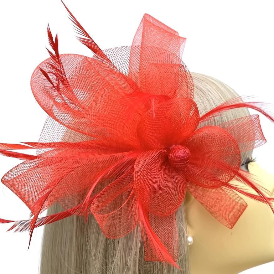Crinoline Mesh Red Flower Fascinator Hair Clip-Fascinators Direct
