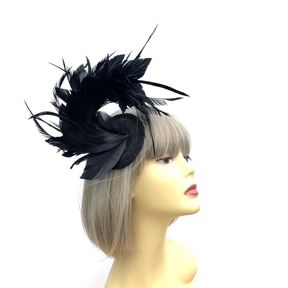 Curled Feather Black Fascinator Hair Clip