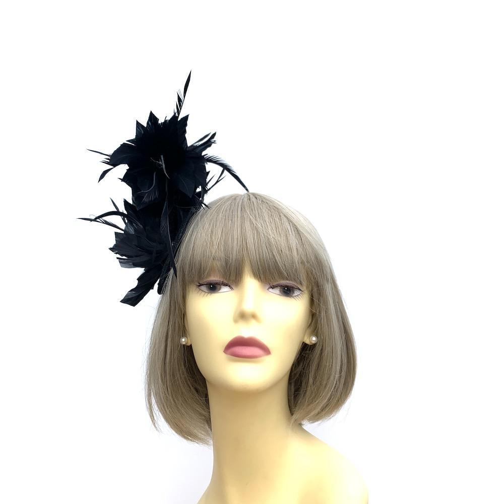 Curled Feather Black Fascinator Hair Clip