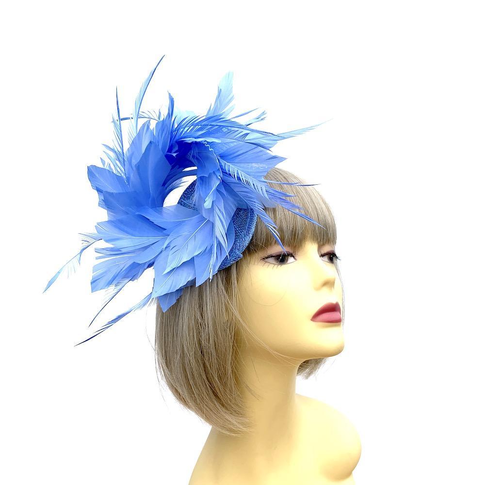 Curled Feather Sky Blue Fascinator Hair Clip-Fascinators Direct