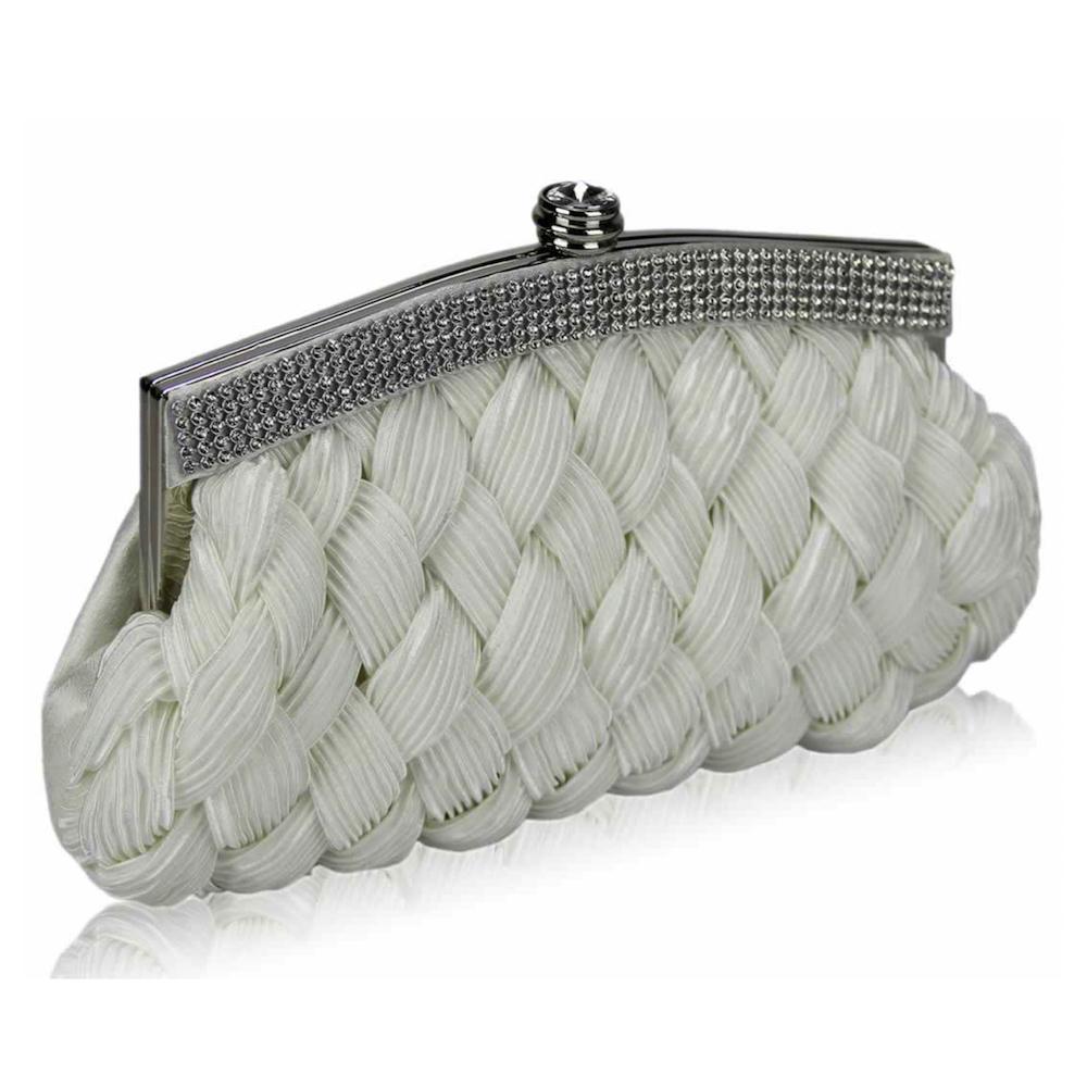 Diamante & Criss Cross Satin Ivory Clutch Bag-Fascinators Direct