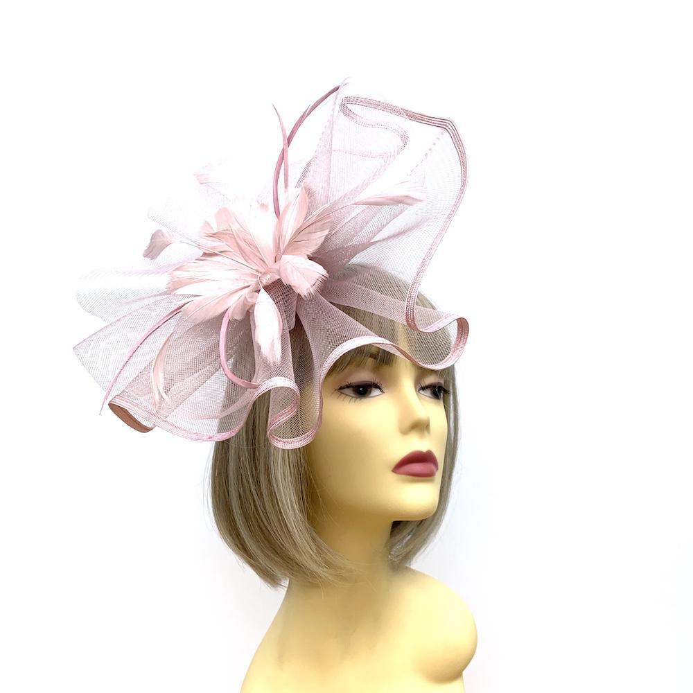 Dusty Pink Large Fascinator with Ruched Crinoline & Flower-Fascinators Direct