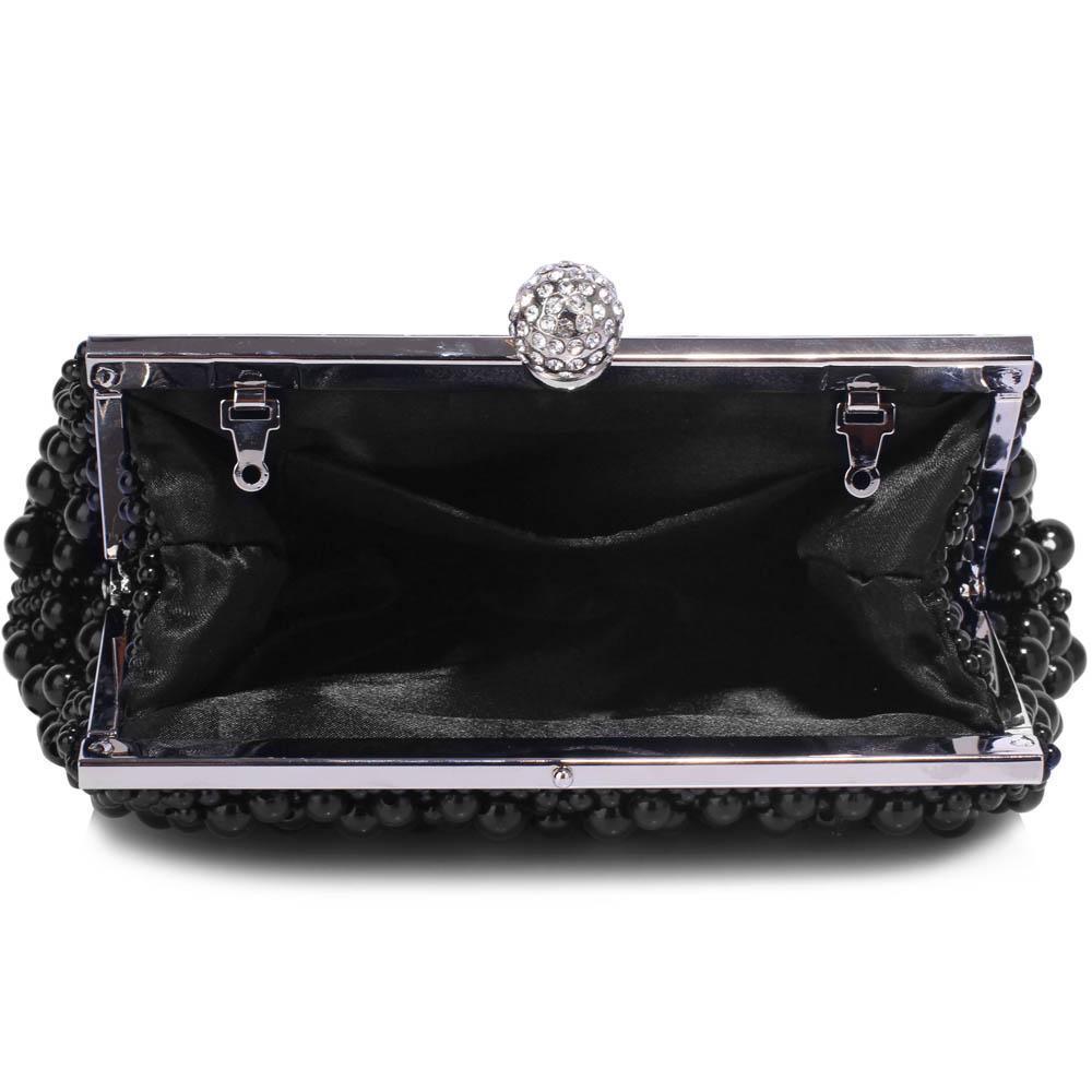 Elegance Vintage Pearl Clutch Bag - Black-Fascinators Direct
