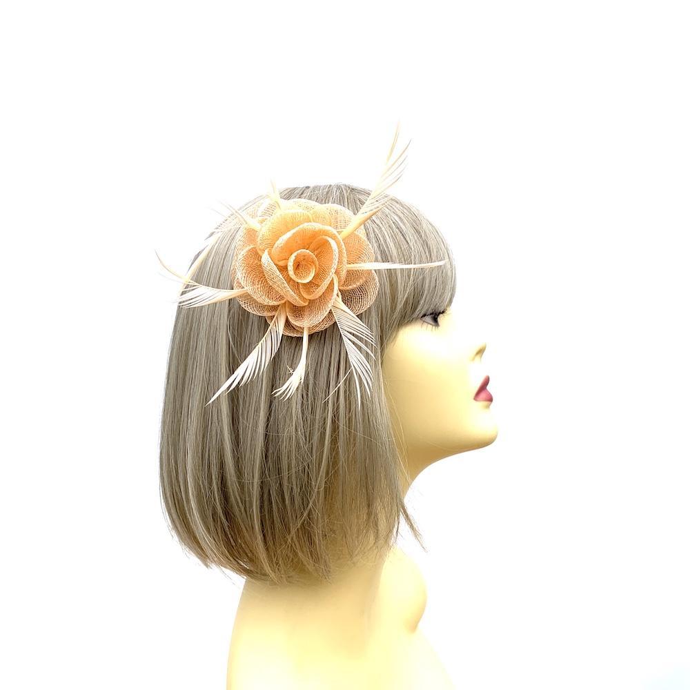 English Rose Small Peach Fascinator Clip for Weddings