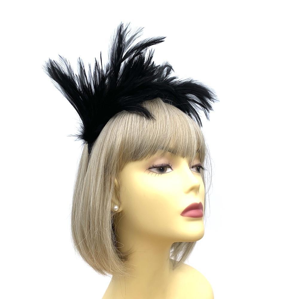 Flapper Style Black Feather Headband-Fascinators Direct