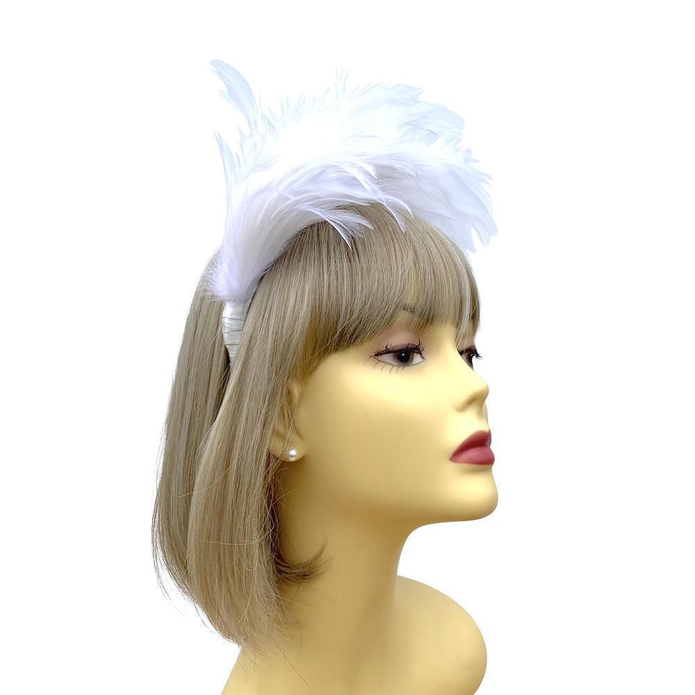 Flapper Style White Feather Headband-Fascinators Direct