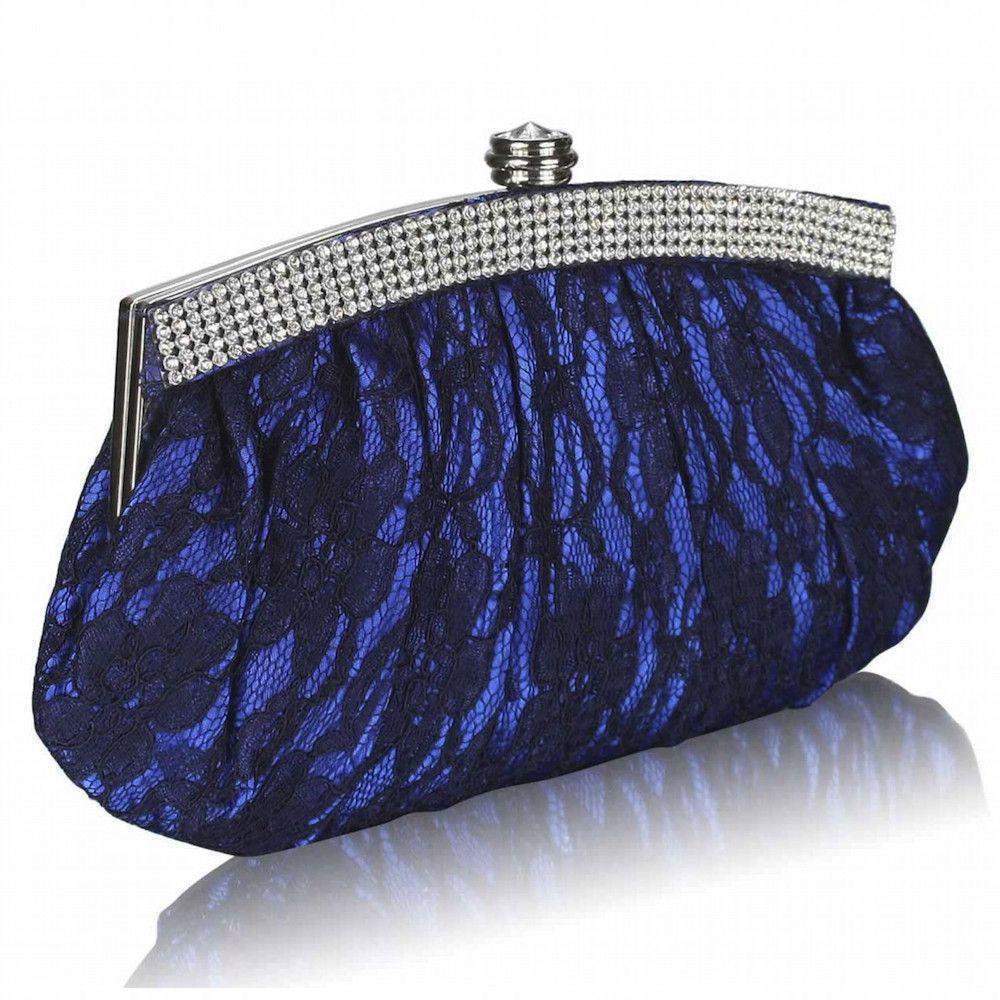 Floral Lace Clutch Bag - Blue-Fascinators Direct