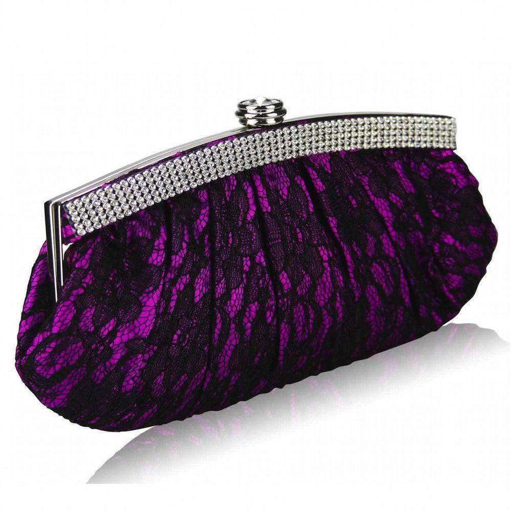Floral Lace Clutch Bag - Purple-Fascinators Direct