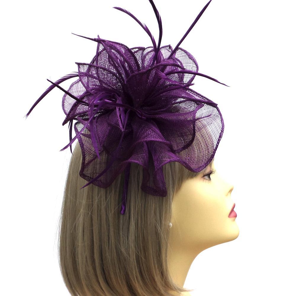 Fluted Sinamay Flower Cadbury Purple Fascinator Headband-Fascinators Direct