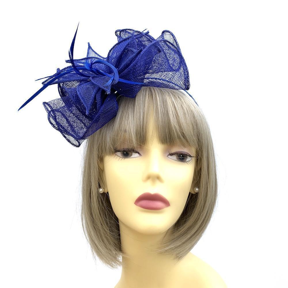 Fluted Sinamay Flower Cobalt Royal Blue Fascinator Headband-Fascinators Direct