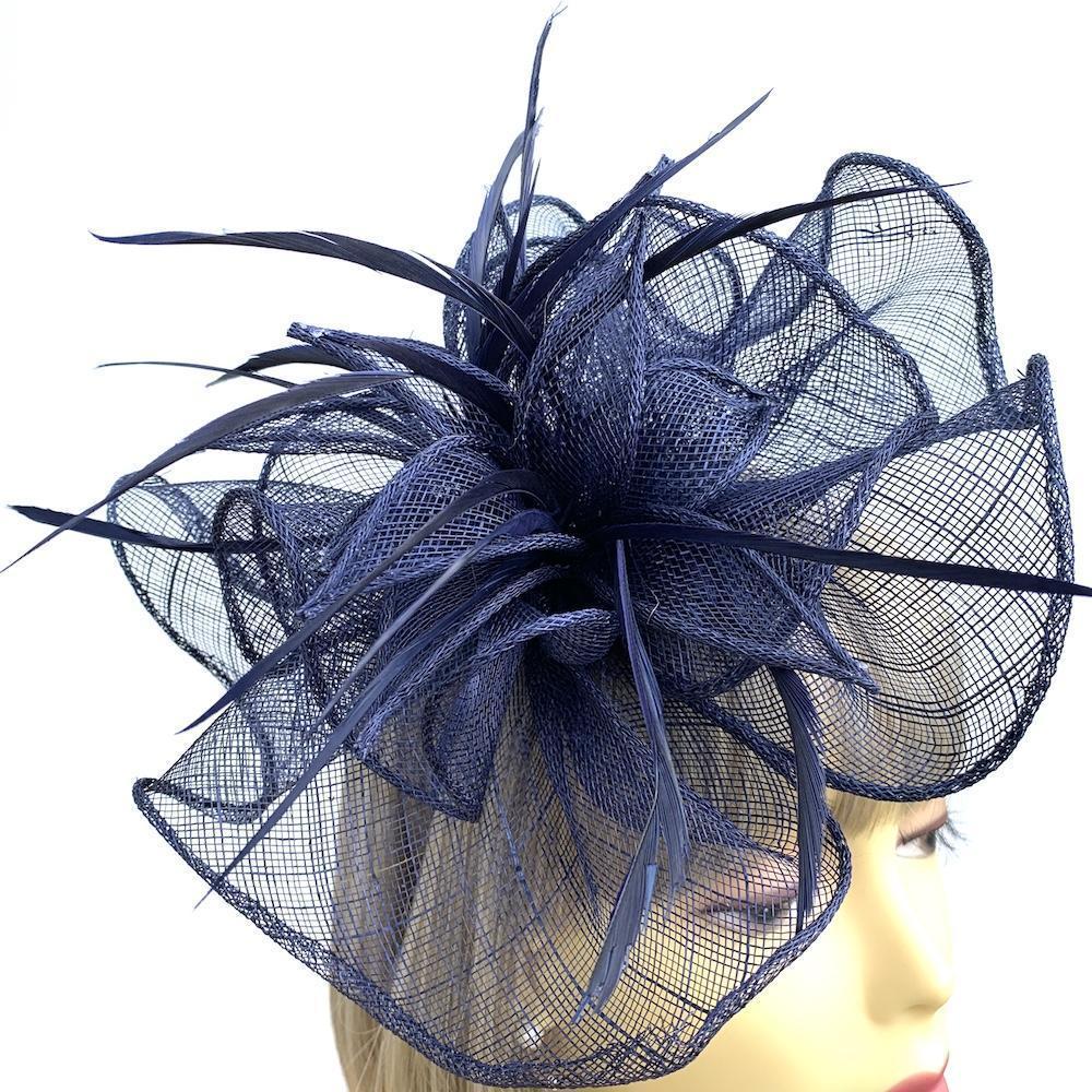 Fluted Sinamay Flower Navy Fascinator Headband Navy Blue Fascinators