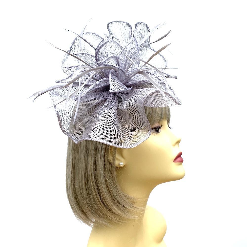 Fluted Sinamay Flower Silver Grey Fascinator Headband-Fascinators Direct