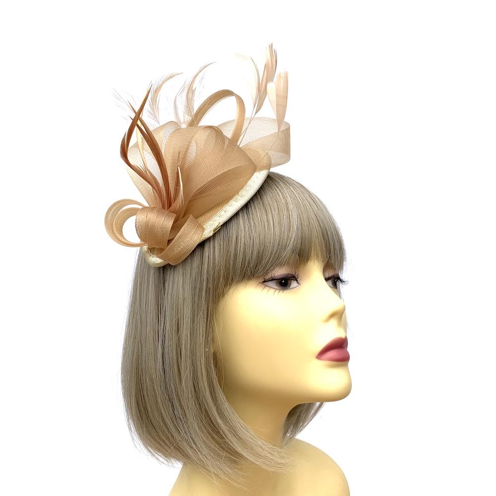 Gold Fascinator Headband with Looped Crin & Feathers-Fascinators Direct