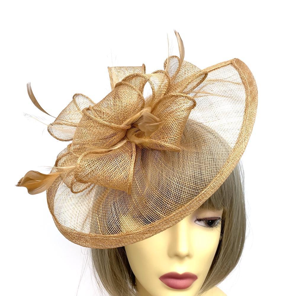 Gold Fascinator with Ruched Sinamay & Loops-Fascinators Direct